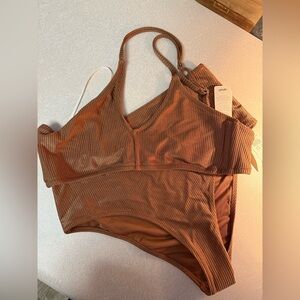 Ribbed Brown Bikini Set